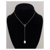 Sterling Silver Lariat Style Heart & Pearl Necklace