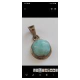 Vintage Blue Stone Silver-Tone Round Pendant