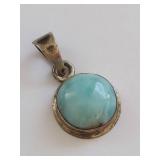 Vintage Blue Stone Silver-Tone Round Pendant