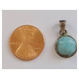 Vintage Blue Stone Silver-Tone Round Pendant