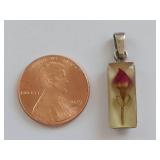 Sterling Silver Pendant with Flower in Resin