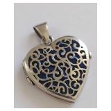 Vintage 925 Sterling Silver Heart Filigree Locket Pendant