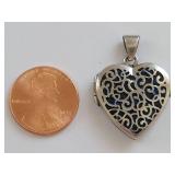 Vintage 925 Sterling Silver Heart Filigree Locket Pendant