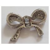 Vintage Sterling Silver Bow Brooch with Rhinestone Accents