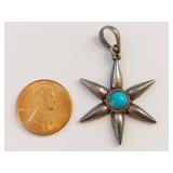 Vintage Sterling Silver Star Pendant with Turquoise Stone