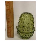 Pair of Fenton Hobnail Fairy Lamps - Vintage Green Glass