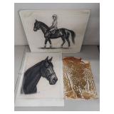 Three Artworks: Charcoal Horse Drawings R Ramstad & Bill Sucke Print