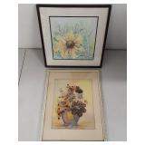 Two Flower Artworks: Mixed Media with Feathers & Watercolor Sunflower