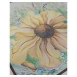 Two Flower Artworks: Mixed Media with Feathers & Watercolor Sunflower