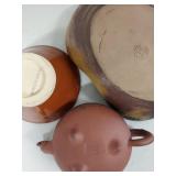 Vintage Ceramic Chinese Teapot, Bowl, and Leaf-Shaped Tray Set