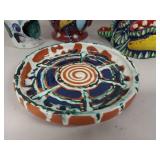 Colorful Hand-Painted Ceramic Vase, Jug, Plate, and Mask