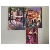 Set of 3 Signed Lisa Vorce-Cage Parisian Scene and Portrait Canvas Paintings