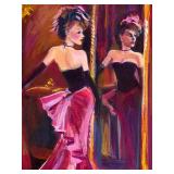 Set of 3 Signed Lisa Vorce-Cage Parisian Scene and Portrait Canvas Paintings