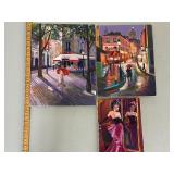 Set of 3 Signed Lisa Vorce-Cage Parisian Scene and Portrait Canvas Paintings