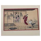 Pair of Framed Japanese Ukiyo-e Prints by Harunobu Suzuki and Seiko Miyagawa