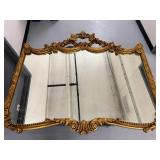 Ornate Gold Gilt Wood Wall Mirror with Decorative Frame, 47x36 Inches