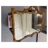 Ornate Gold Gilt Wood Wall Mirror with Decorative Frame, 47x36 Inches
