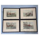 Set of 4 Framed Vintage Fox Hunting Prints with Horses and Hounds