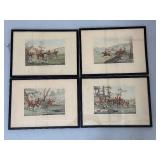 Set of 4 Framed Vintage Fox Hunting Prints with Horses and Hounds