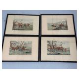 Set of 4 Framed Vintage Fox Hunting Prints with Horses and Hounds