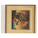 Framed Floral Flowering Cactus Signed in pencil 