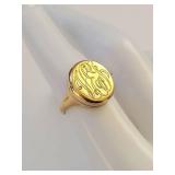 10k Gold Engraved Locket Signet Ring Size 6, 5.33 grams