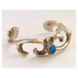 Sterling Silver Navajo Turquoise Cuff Bracelet Signed B Custer