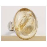 Sterling Silver Citrine Ring with Cracked Stone, Size 8