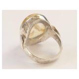 Sterling Silver Citrine Ring with Cracked Stone, Size 8