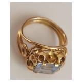 14k Gold Ring with Aquamarine Stone, Size 6, 6.15g, Vintage Design