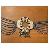 Vintage Elgin Pocket Watch on Ornate Multi-Chain Necklace with Fob & Locomotive Engraving