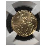 2010 AMERICAN GOLD EAGLE 1/10TH TROY OZ .999 FINE GOLD NGC MS70