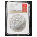 2001 AMERICAN SILVER EAGLE NGC MS69