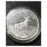 2 TROY OZ .999 FINE SILVER AMERICAN ELK ROUND IN AIRTITE