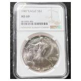 1987 AMERICAN SILVER EAGLE NGC MS69