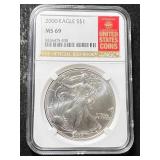 2000 AMERICAN SILVER EAGLE NGC MS69