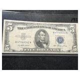 1953 US BLUE SEAL $5 SILVER CERTIFICATE