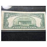 1953 US BLUE SEAL $5 SILVER CERTIFICATE