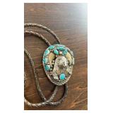 Sterling Hand Made Bolo tie with turquoise and bear claws!