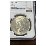 1922 MS62 Peace dollar coin graded by NGC