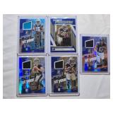 Lot of 5 Rookie and 1st Year Relic Cards Featuring Jonathan Mingo, Kendre Miller, Tyler Scott, and Jake Haener