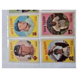 Lot of 7 Vintage 195 Topps Baseball Cards Featuring Wally Moon, Jerry Casale, Dale Long, Marcelino Solis, Ron Blackburn, Tony Taylor, and Hector Lopez.