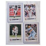Lot of 4 Minnesota Twins Rookie Baseball Cards Featuring Jose Miranda, Joe Ryan, Royce Lewis, and Cole Sands.