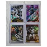Lot of 4 Jalen Hurts Football Cards with Select and Optic Brands, Featuring Holo and Concourse Variants