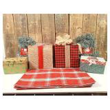 Christmas Decor (garland, 2 light up gift boxes)