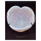 Delicate Lavender Amethyst druzy heart with custom metal stand