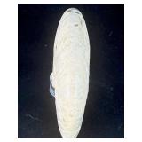 A captivating silver ammonite fossil displaying natural iridescence across its spiraled chambers.