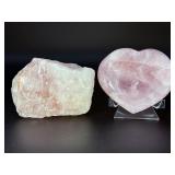 Raw Rose Quartz stone & Rose Quartz Heart Shaped Dish