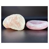 Raw Rose Quartz stone & Rose Quartz Heart Shaped Dish
