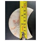 Pink Druzy Amethyst Moon is a stunning crescent-shaped crystal featuring a sparkling druzy surface in soft pink and delicate amethyst tones.